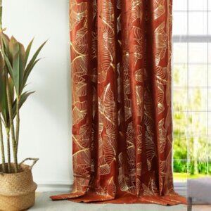 Long Window Velvet Curtain Beautiful Leaf Gold Foil Print NEW